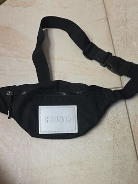 HUGO Black Belt Bag with White Logo Patch